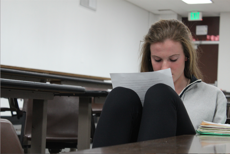 Katie Wegman, sophomore, studies for exams. Last year, she worked very hard in her classes and wants to continue doing well in school. It is important to review a lot before exams, Wegman explained. 