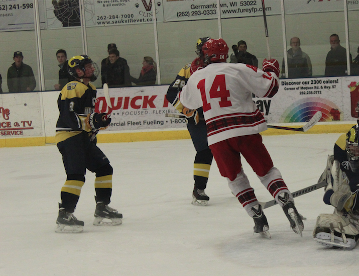 After scoring a goal, Simpson skates back toward his teammates to celebrate. Simpsons goal gave Homestead the lead for part of the second period. I wanted to put myself in the best position for my teammates and my team to score those goals, Simpson said.