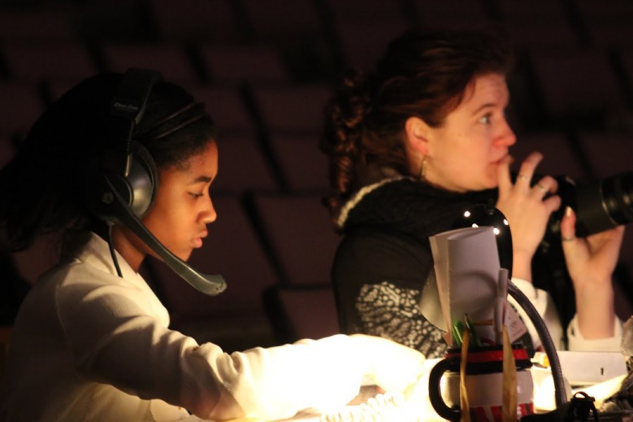Lonnae Hickman, sophomore, works alongside Ms. Amelia Figg-Franzoi, as script secretary for the winter musical. 