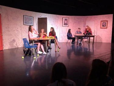 Mary Kate Simon (left), junior, portrays Regina George while Angela Denk (middle) and Riley Truttman (right), sophomores, portray Karen Smith and Gretchen Wieners, respectively, in Acting 2s production of Mean Girls. 