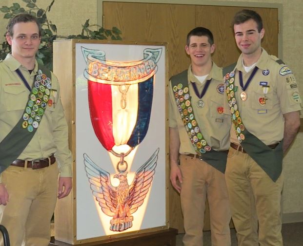 Jack Warshauer, Connor Scholtus and Thomas Deguire pose after becoming Eagle Scouts