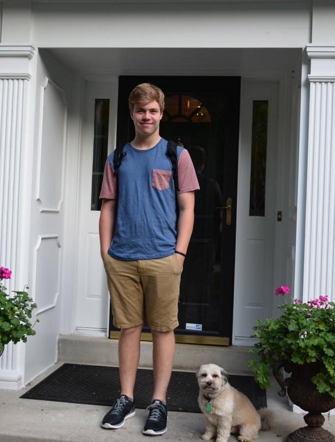 Raddatz stands at his front door on the first day of his freshman year.