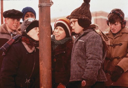 Flick from A Christmas Story sticks his tongue to a flagpole after a triple dog dare. Photo used with permission from Creative Commons