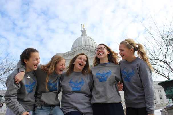 (From left) Alex Van Grunsven, Mary Weitzer, Mrs. Marianne Wallach, Ansley Laev and Katya Mikhailenko enjoy their time at the state Capitol.
