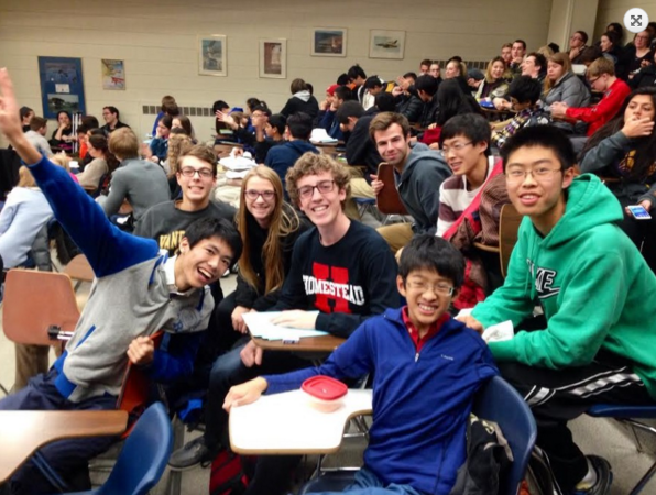 Members of the math team pose together at a competition at MSOE earlier this school year. 