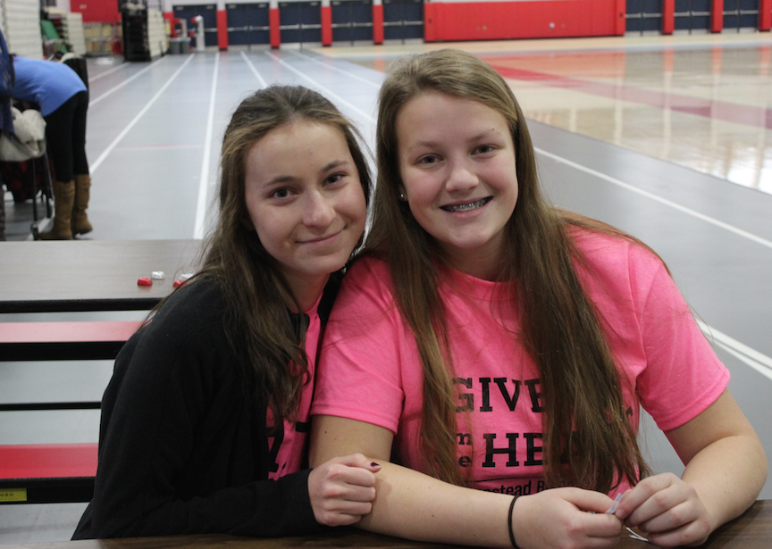 Annie Kleynerman and Hannah OLeary, juniors pose after donating blood. 