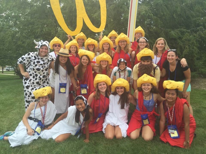 The Homestead students attending nationals get together for a photo. The Wisconsin team is always represented by cows and many cheeseheads. “It was a great Nationals competition overall for our students. It brought together many schools throughout our state and allowed even more of our students to create further friendships nationally by networking throughout the week on the Indiana campus,” said Magistra Wallach. 