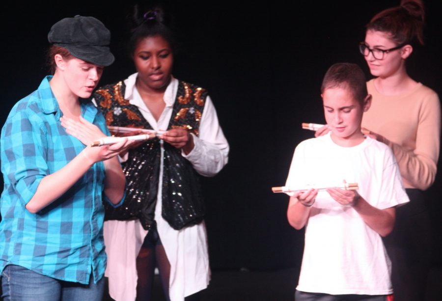 Featured from left to right: Miranda Grisa, senior, Jada Carroll, junior, Kaitlin Limbach, freshman and Ethan Schlesinger, freshman. The actors perform a scene from Shakespeare's tragedy, Romeo and Juliet. The act wasn't practiced and was completely improvised. "Everyone worked so well as a group and cheered each other," Limbach said. "The performance was amazing."