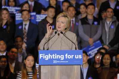 Hillary Clinton Campaigning at a rally this October. Photo used with permission by Britannica ImageQuest.