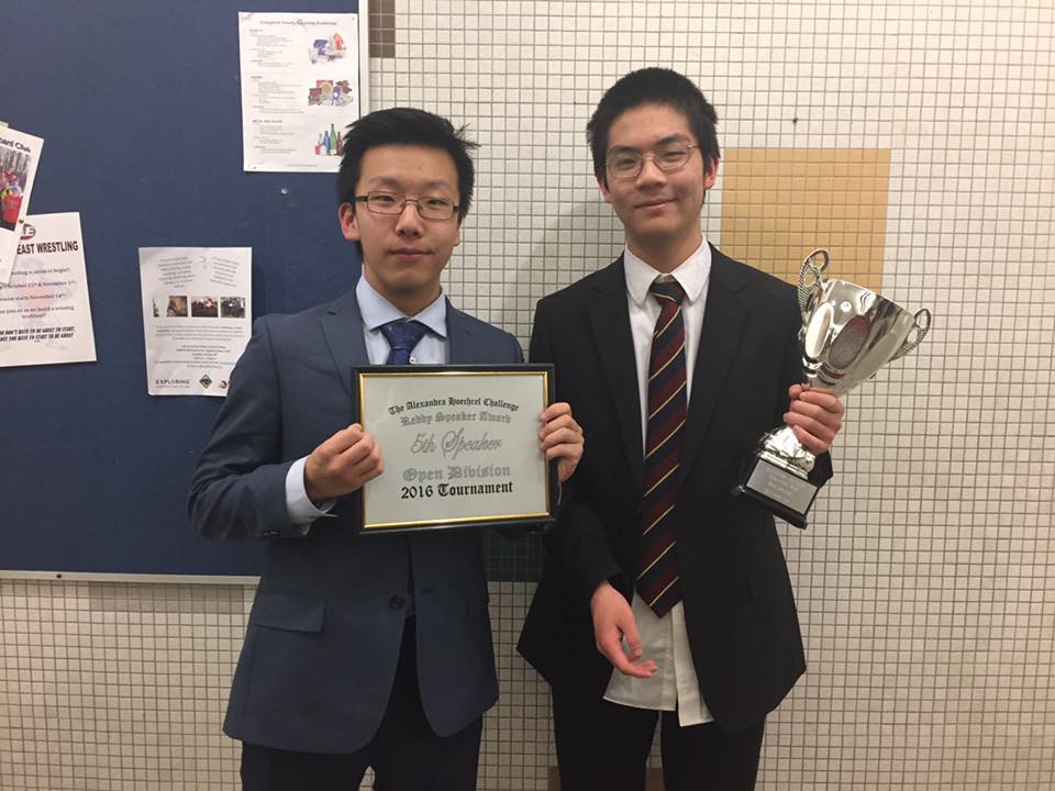 Zidao Wang (left) and his partner Andrew Wang, freshmen, pose with their awards from a debate tournament.
'I love the argumentation that comes with debate,