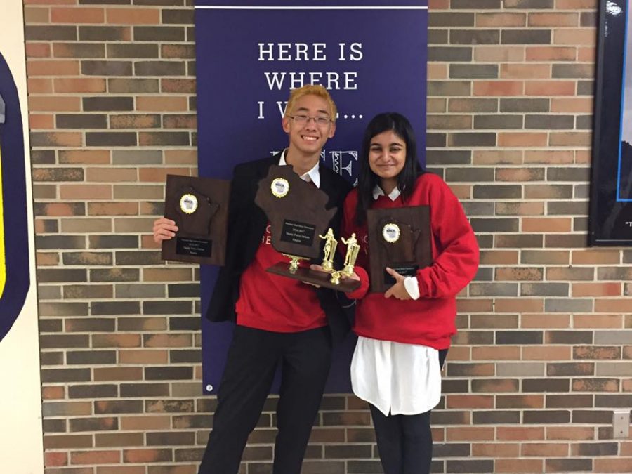 Gao and Khan pose with their awards after winning 2nd place overall.