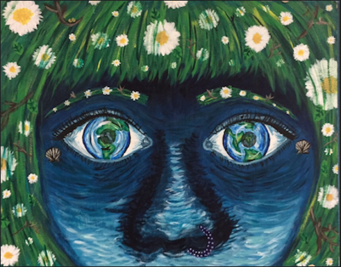 "Penelope," done in acrylic paint, was completed by Painting 3 student Caitlin Geurts. In the painting program, students are encouraged to make pieces that mean something to them and are relevant to world issues. "I made this piece about the Earth and about how truly special it is," Geurts said.