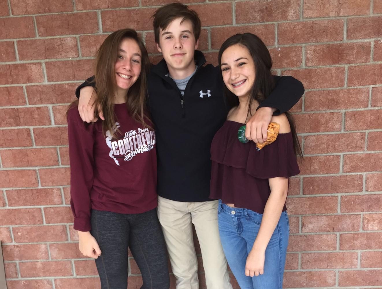 Jack Simon (center), freshman poses with Isabella Bonfiglio (left), and Samantha Haller (right), freshmen.