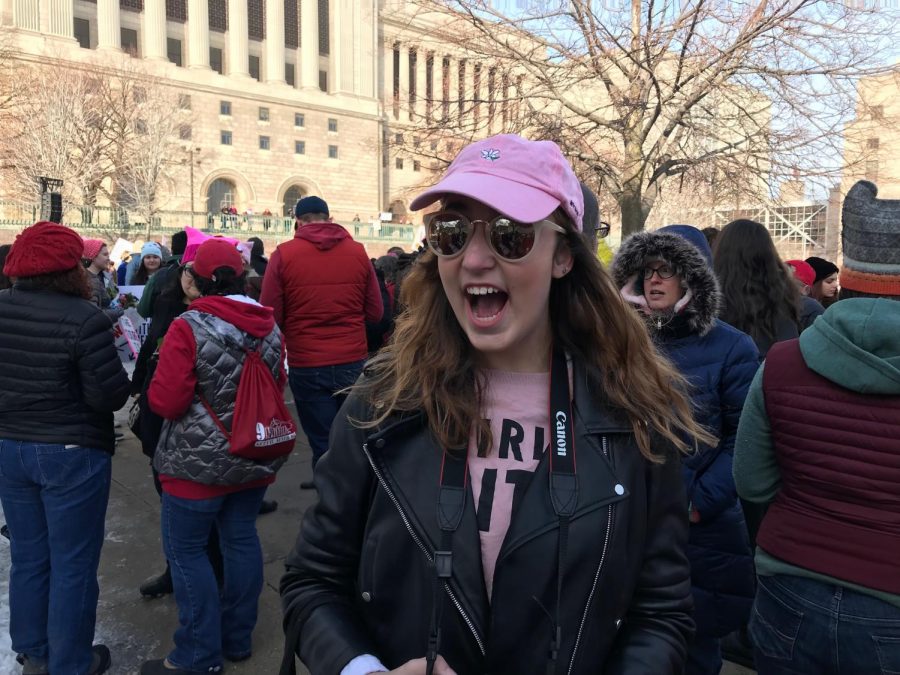 Caitlin Geurts in action at the Womens March. 