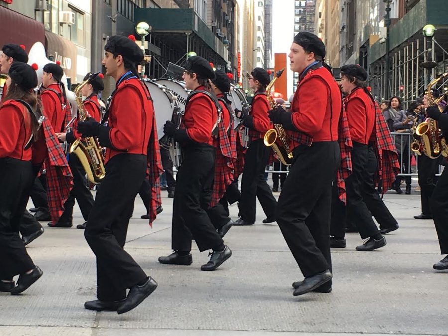 Members of the band march through the New York City streets. 
