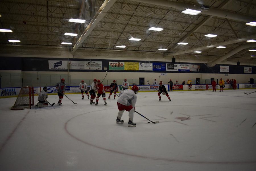 Boys practice their power play for the big game coming up against Brookfield East on Friday night.