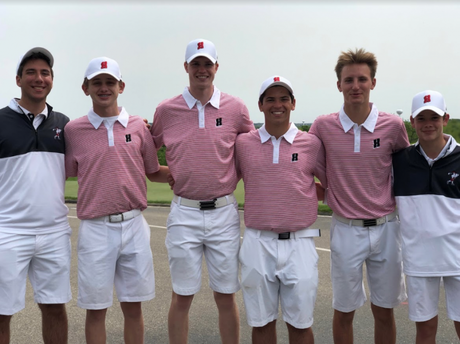 The Homestead boys golf team consisting of Ben Elchert, Christian Staudt, Michael Kennedy, Josh Teplin, Spencer Tank and Ty Mueller pose for a picture after the state tournament.