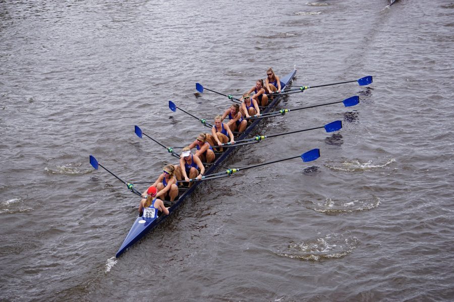 On Sept. 21 at the Milwaukee River Challenge, the Milwaukee Rowing Club took first place. Directly in the center is Olivia Sullivan (senior), with Mckinley Davies (junior), and behind her is Cate Hering (sophomore). Davies said, Last year, I got the opportunity to compete in the womens junior 8+ and it was a really awesome experience. 