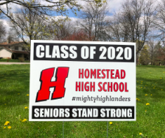 Seniors were given yard signs after schools were forced to close after statewide lockdown due to the coronavirus.