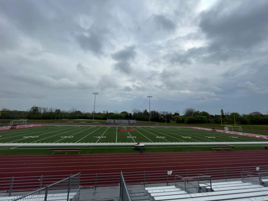 This is the football field where the graduation ceremony will take place.