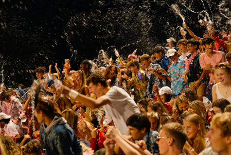 The Highlanders enjoy a spirited shower during a fall football game. 