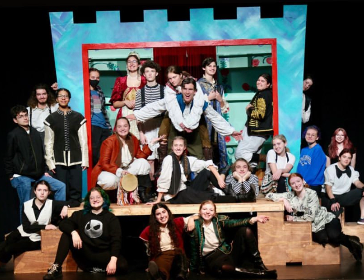 The cast and crew of Rosencrantz and Guildenstern are Dead pose following a performance.