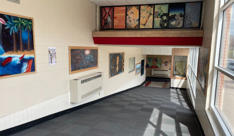 Sun streams through the windows of the art wing.