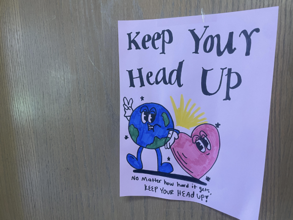 This “Keep your head up” poster hangs in the 400 wing hallway.