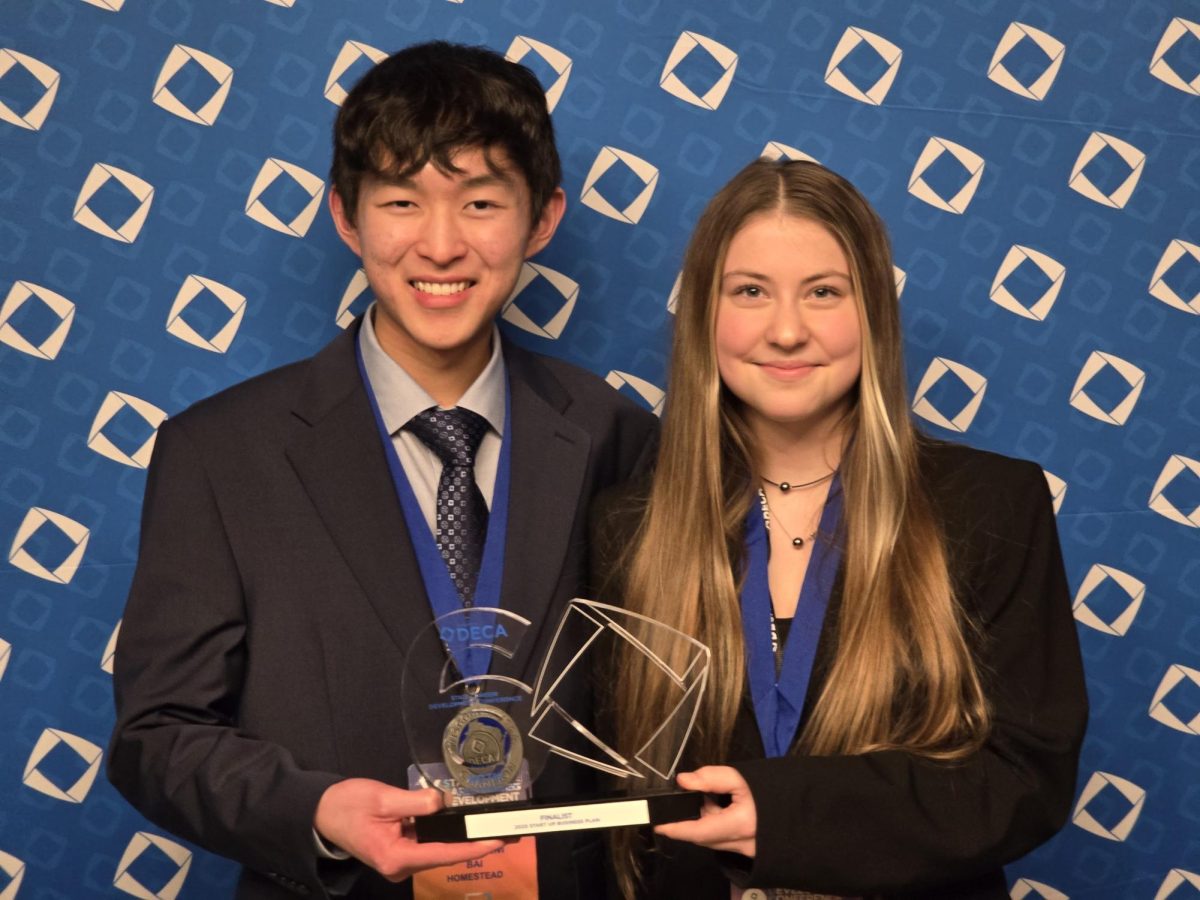 William Bai and Skye Kruse, juniors, take fifth in state with their startup business plan.