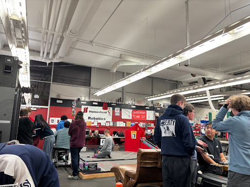 Homestead students at practice in the robotics room
